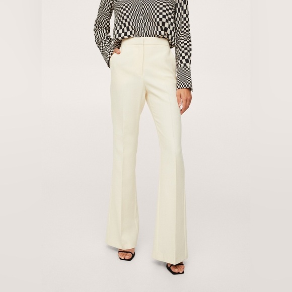 Mango Mng STRAIGHT TROUSERS WITH OPENINGS Ecru Women’s Size US2 EU34 UK6  5960 - Picture 1 of 9